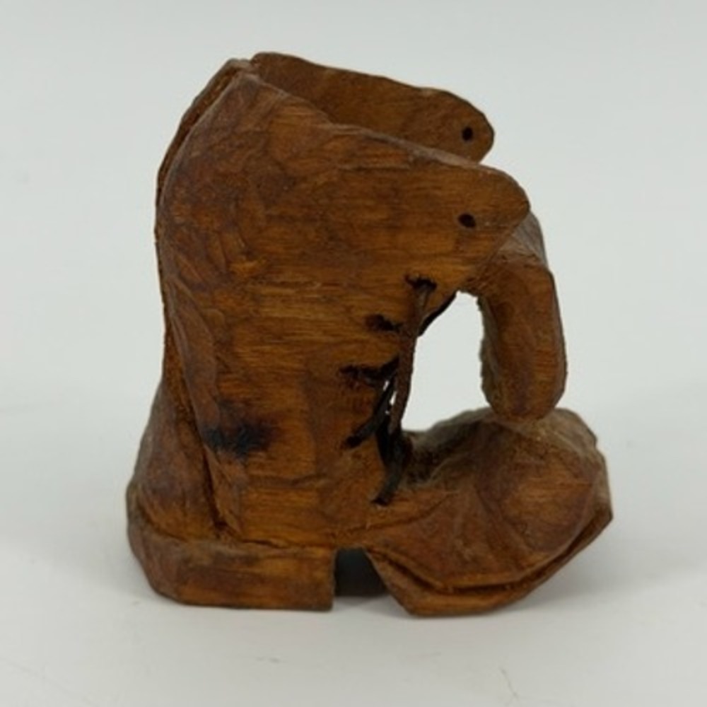 Vintage Hand Carved Wooden Boot Figurine Rustic Folk Art Decor Miniature